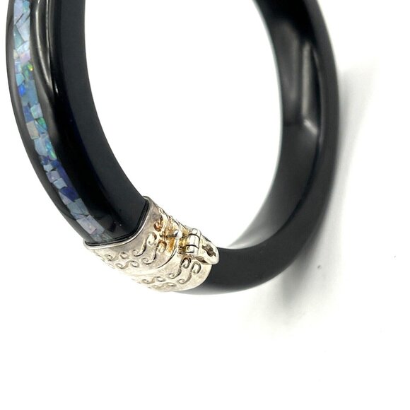 Jay King Black Onyx Agate & Micro Opal Mosaic Inlay Sterling Bangle Bracelet - Picture 6 of 9